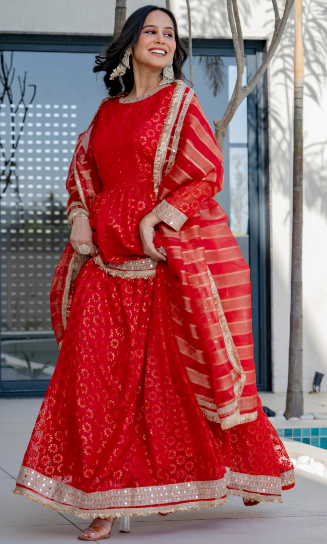 Festive Red Peplum Skirt