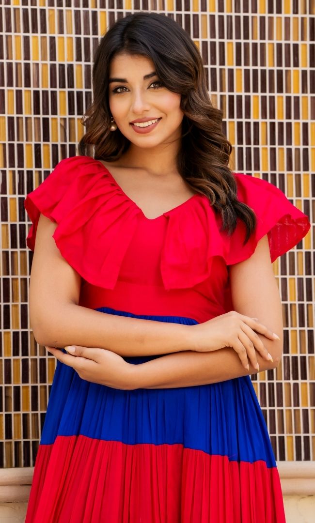 Shaded Ruffled Neckline Dress
