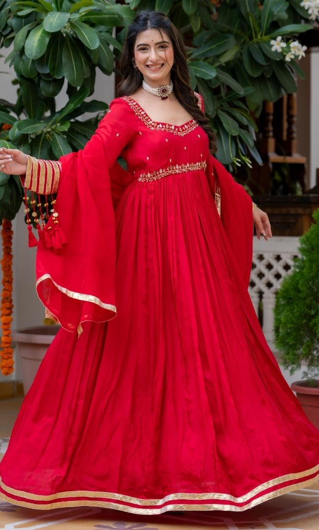 Waheeda Red Anarkali Set