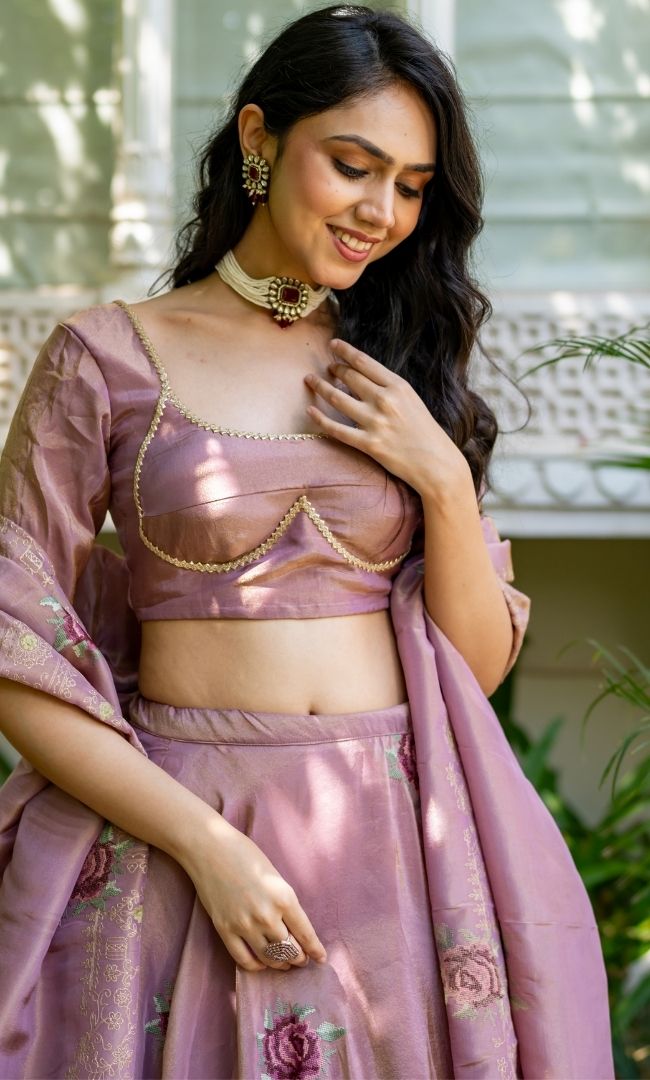 Rose Mist Tissue Lehenga Set
