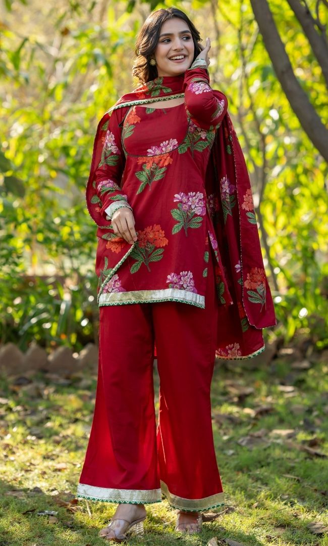 Brick Floral Short Kurta Set