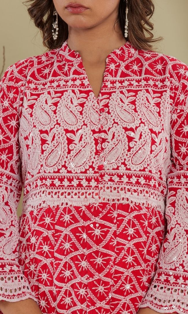 Rose Chikankari Anarkali Set