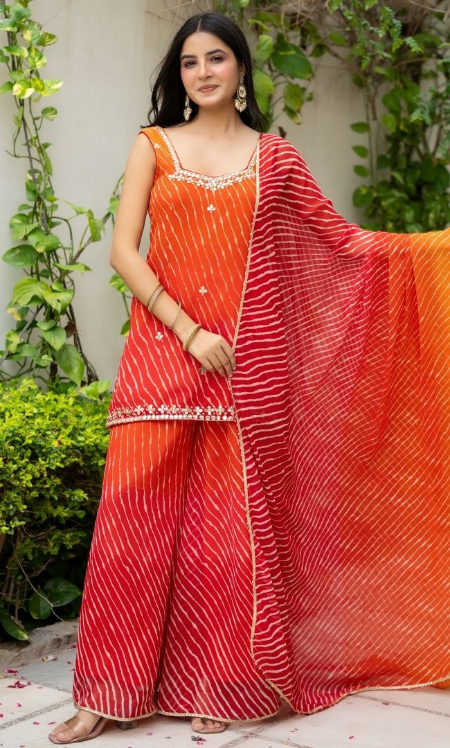 Jaipur Sunset Orange leheriya Suit Set