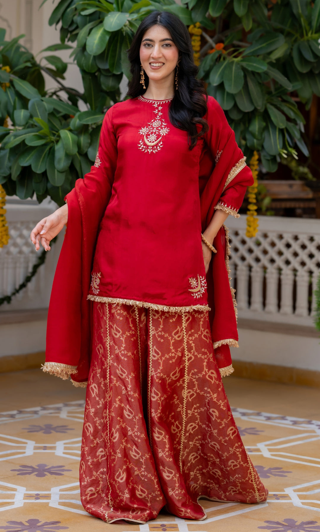 Carnation Red Handwork Suit Set