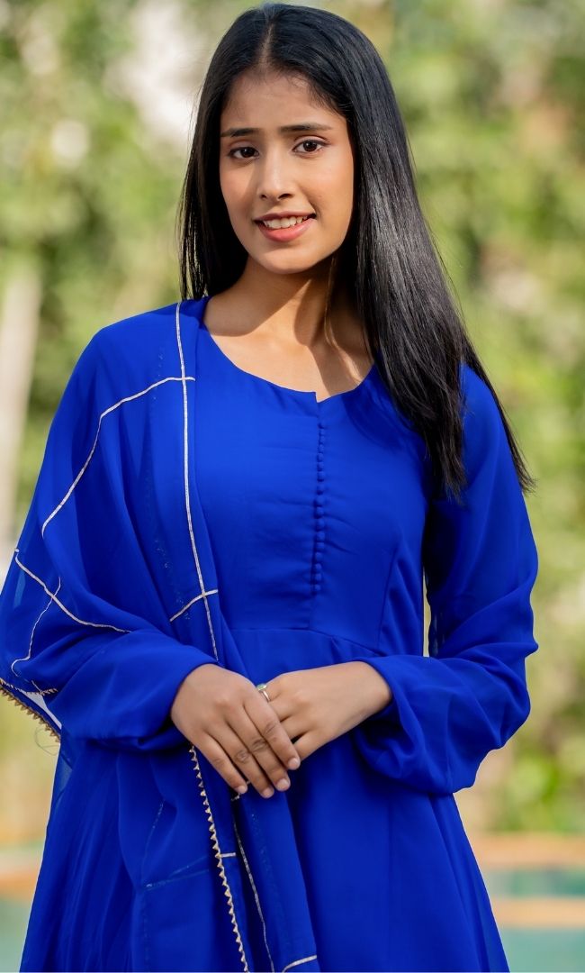 Navy Blue Georgette Anarkali Set