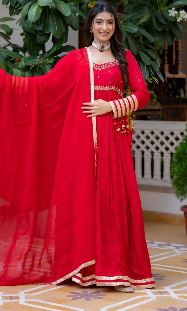 Waheeda Red Anarkali Set