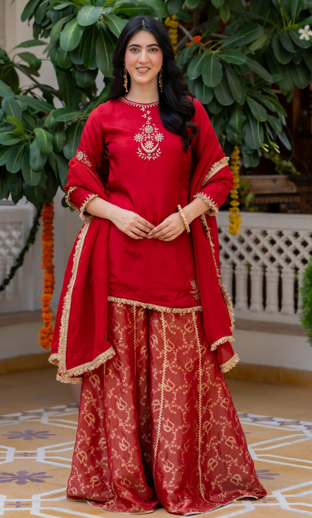 Carnation Red Handwork Suit Set