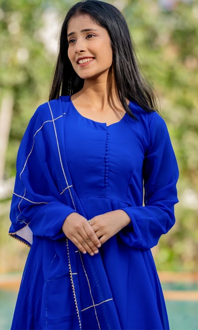 Navy Blue Georgette Anarkali Set