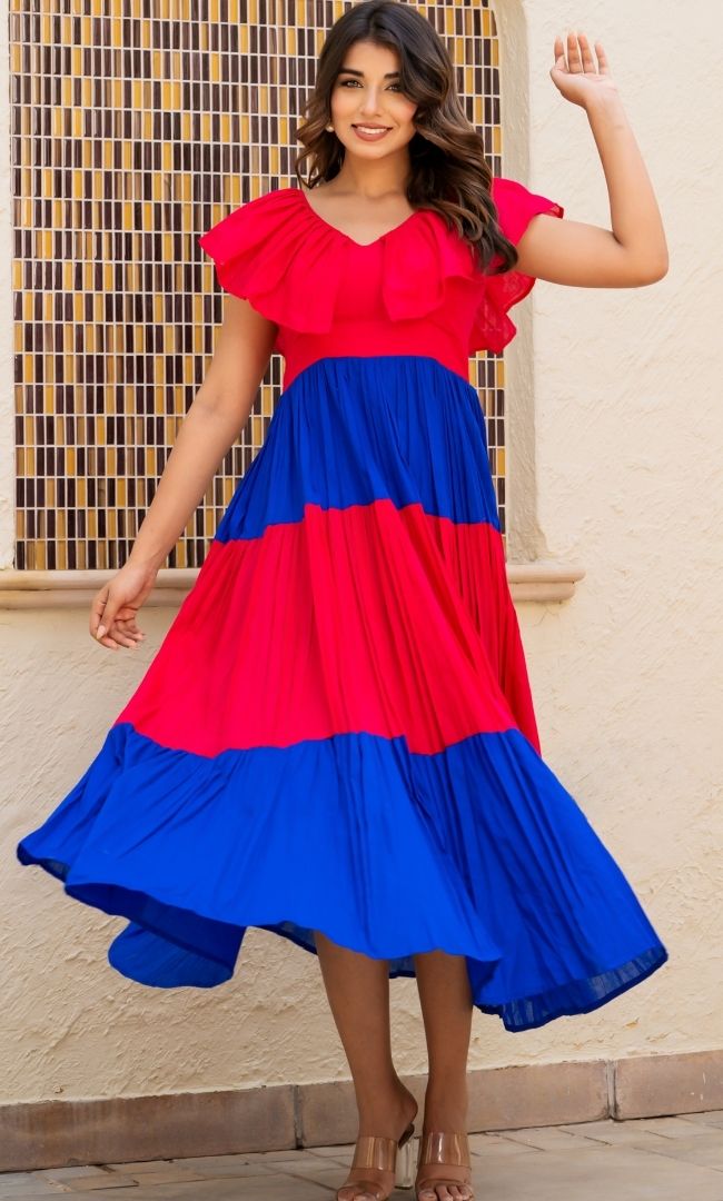 Shaded Ruffled Neckline Dress