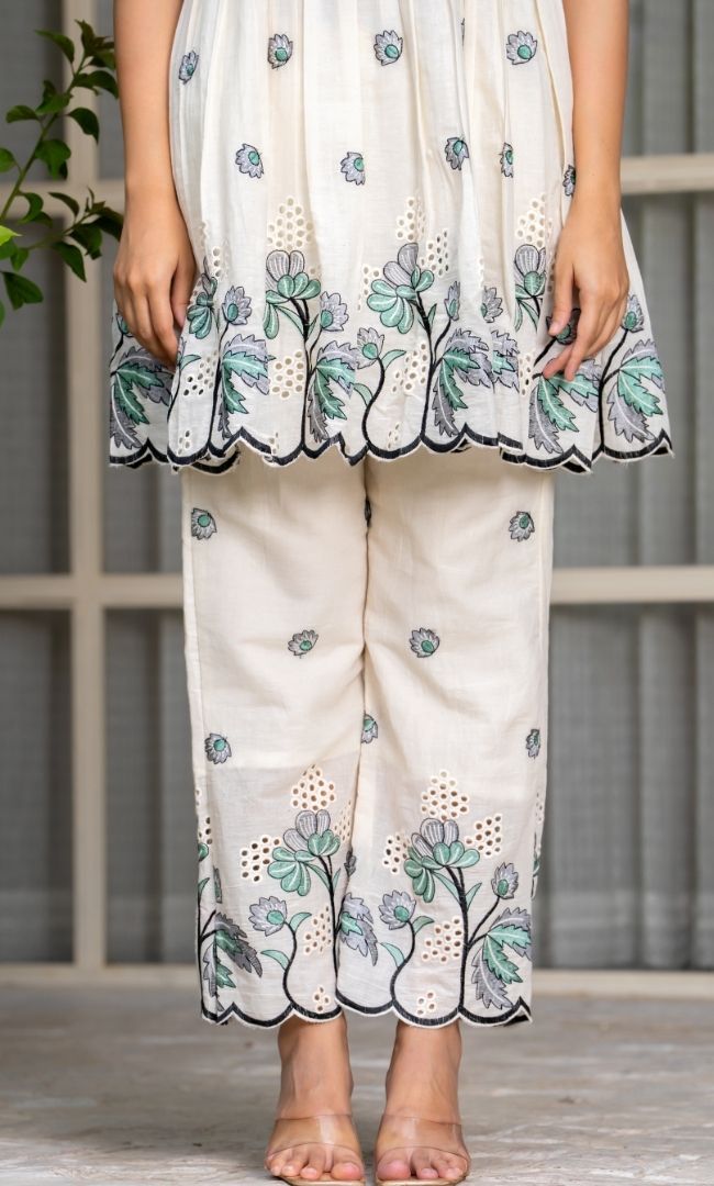 Dark Green Floral Thread Co ord Set