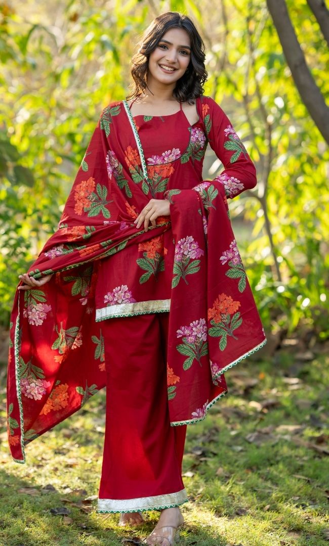 Brick Floral Short Kurta Set