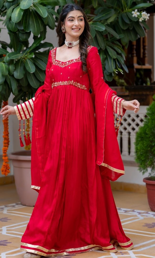 Waheeda Red Anarkali Set