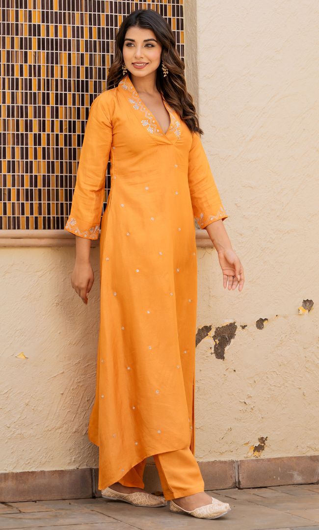 Naghma Mustard Handwork Kurta