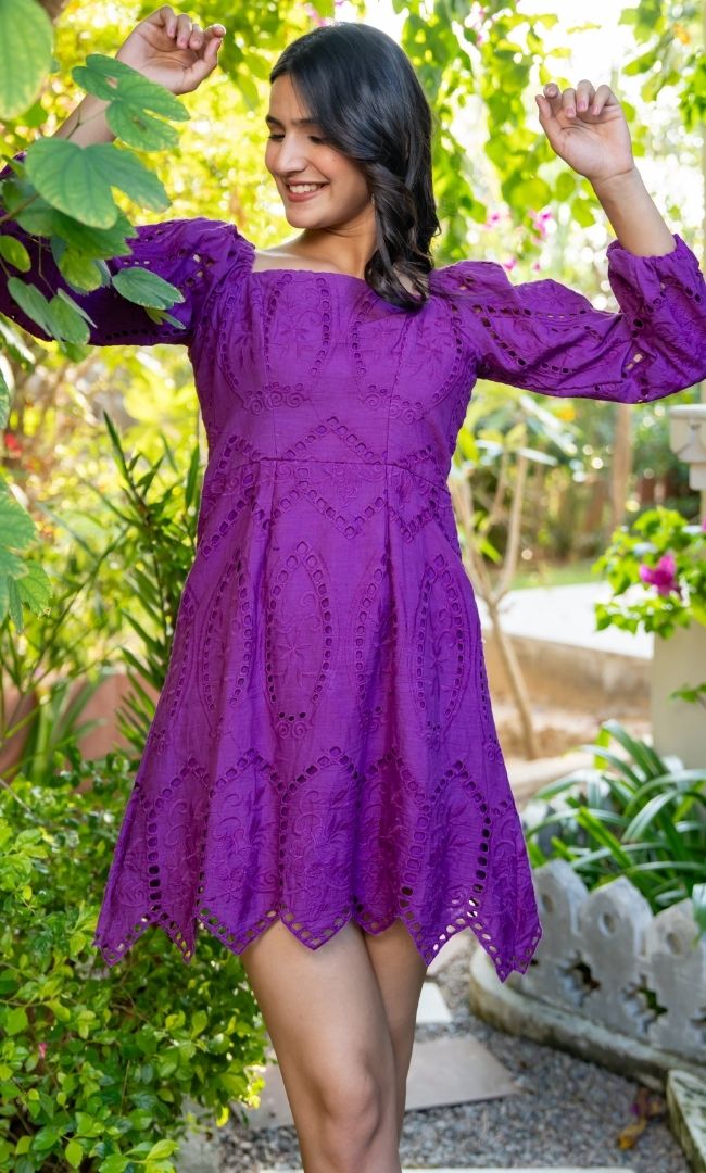 Bellflower Purple Schiffli Dress