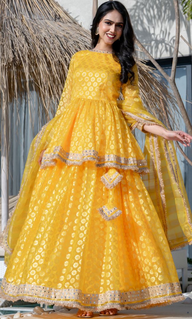 Festive Yellow Peplum Skirt