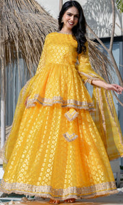 Festive Yellow Peplum Skirt
