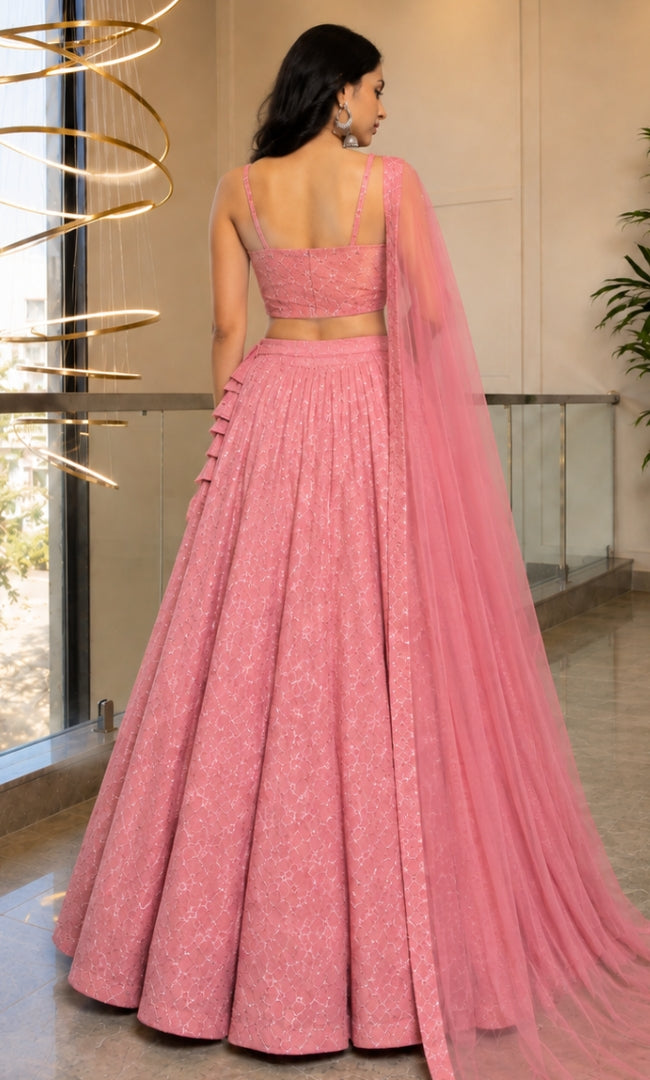 Vintage Rose Jaal Embroidery Lehenga Set