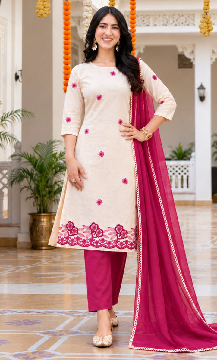 Berry Ivory Cotton Suit Set