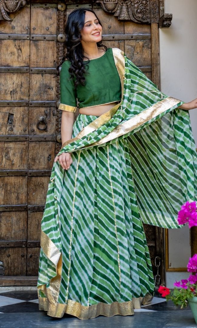 Marwar Green Leheriya Lehenga Set