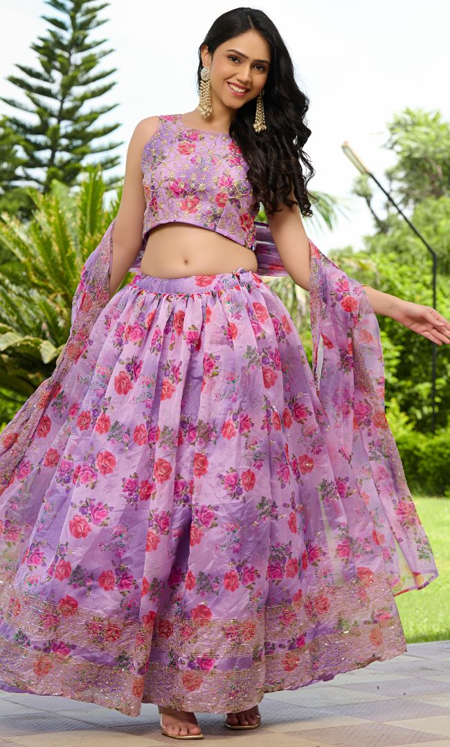 Sunset Purple Organza Lehenga Set