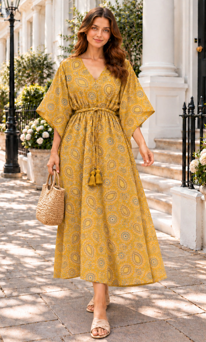 Mustard Mirage Printed Kaftan