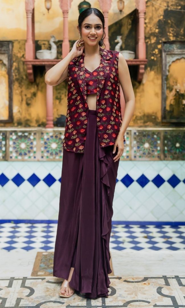 Florine Wine Jacket Set