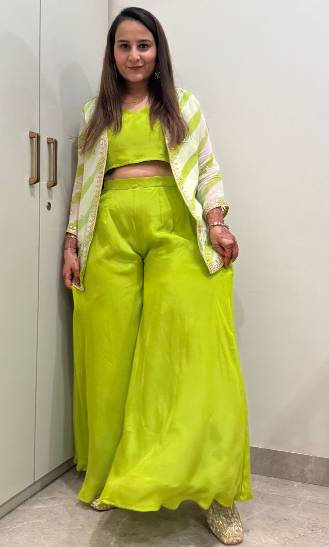 Saaz Green Leheriya Set