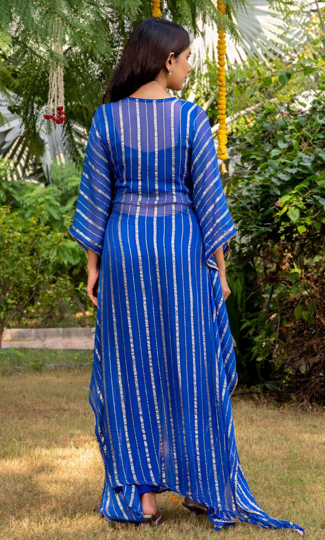 Teal Blue Mirror Work Kaftan Set