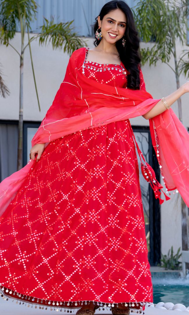 Rhythm Red Georgette Lehenga