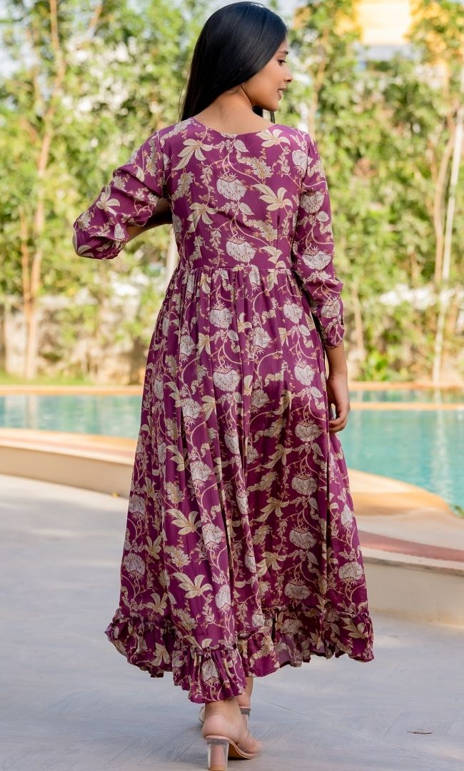 Wine Printed Maxi Dress