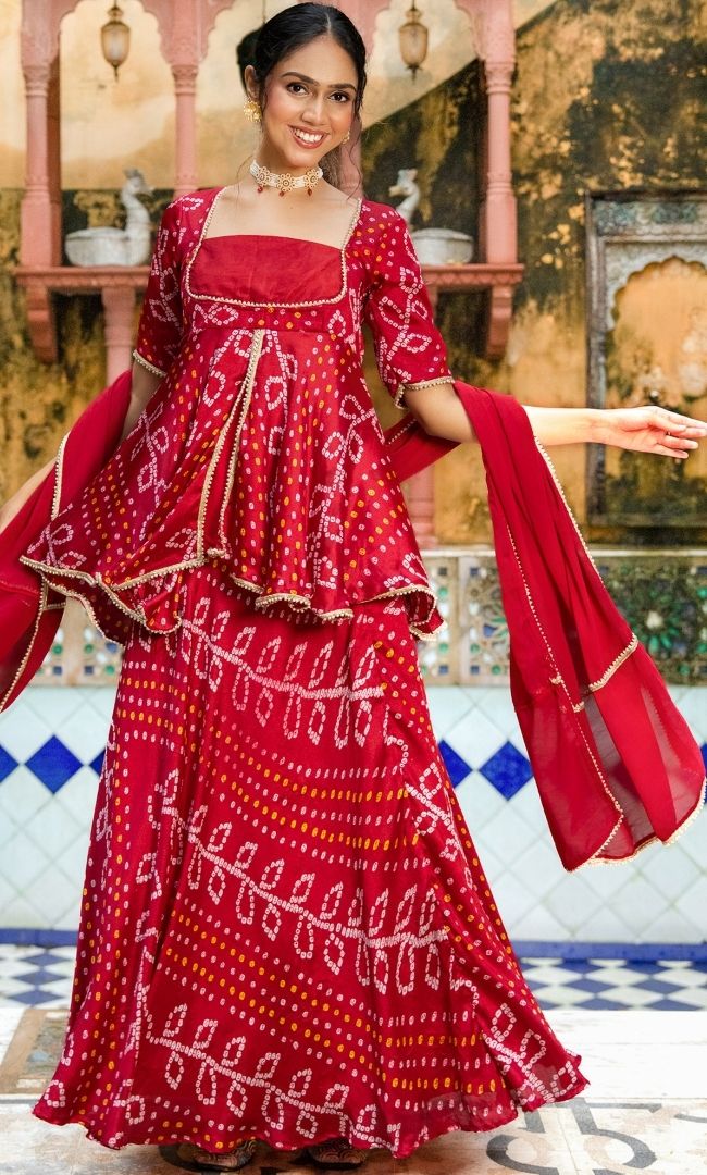 Mehrunisa Bandhej Skirt Set