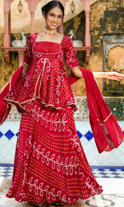 Mehrunisa Bandhej Skirt Set