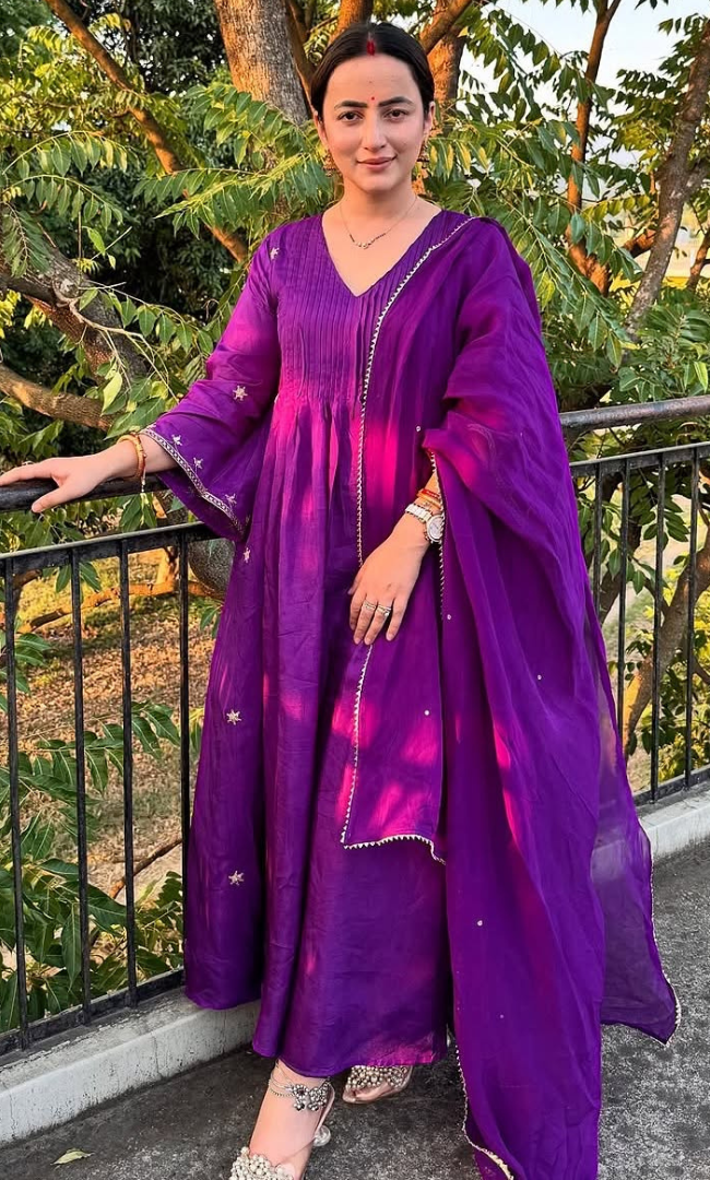 Deep Purple Embroidered Suit Set