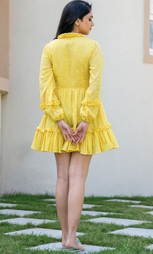 Elfin Yellow Schiffli Dress