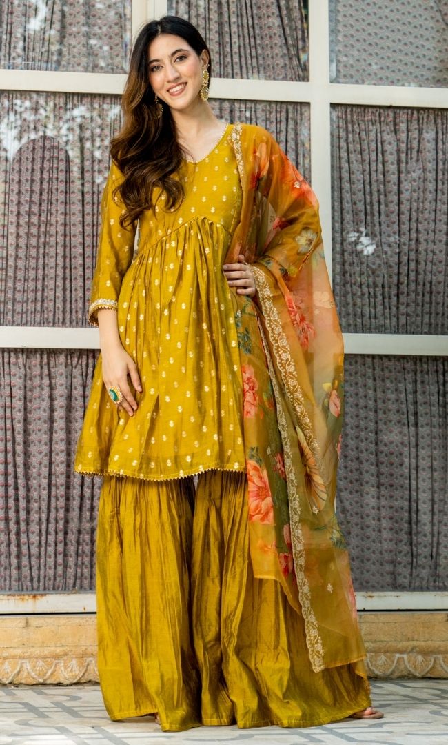 Goldenrod Chanderi Sharara Set