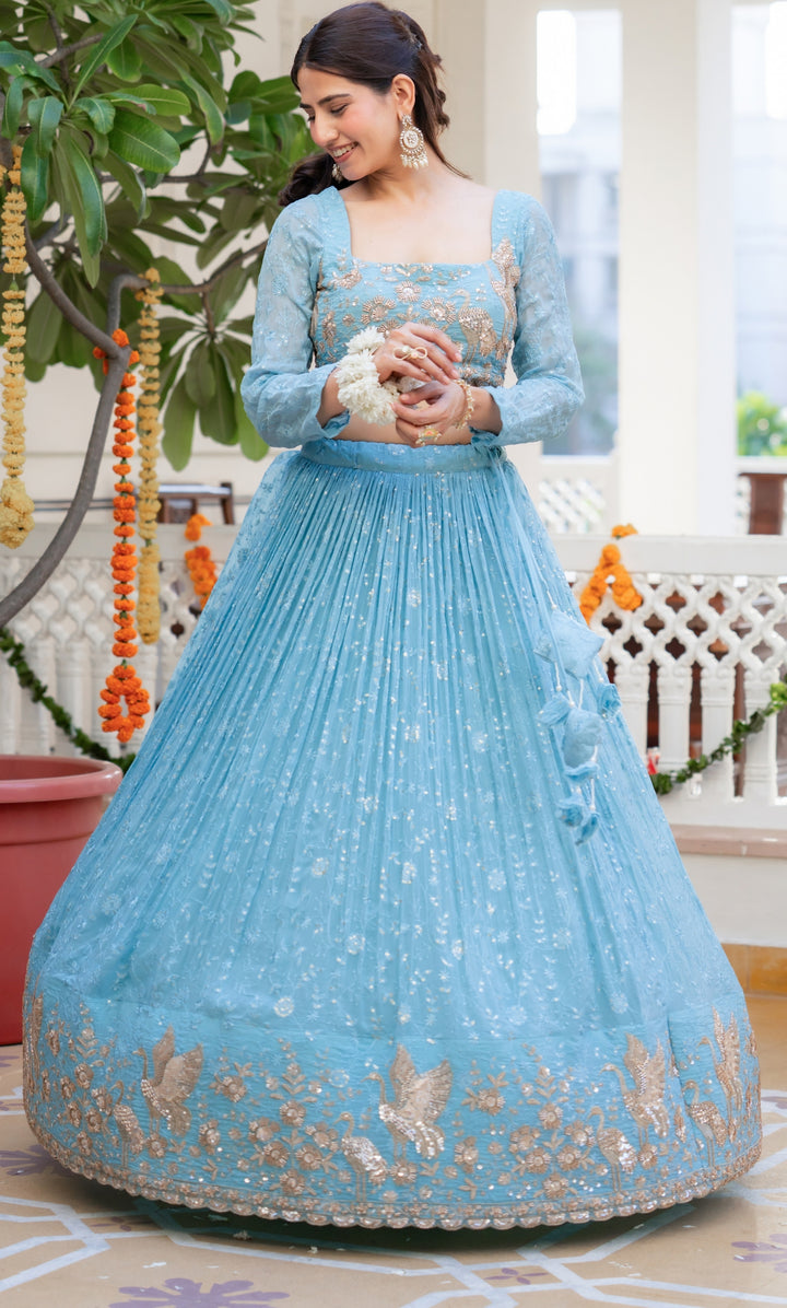 Aasmaani Blue Organza Lehenga Set