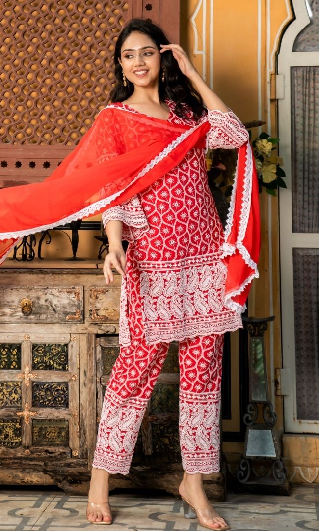 Rosa Red Chikanakri Suit Set