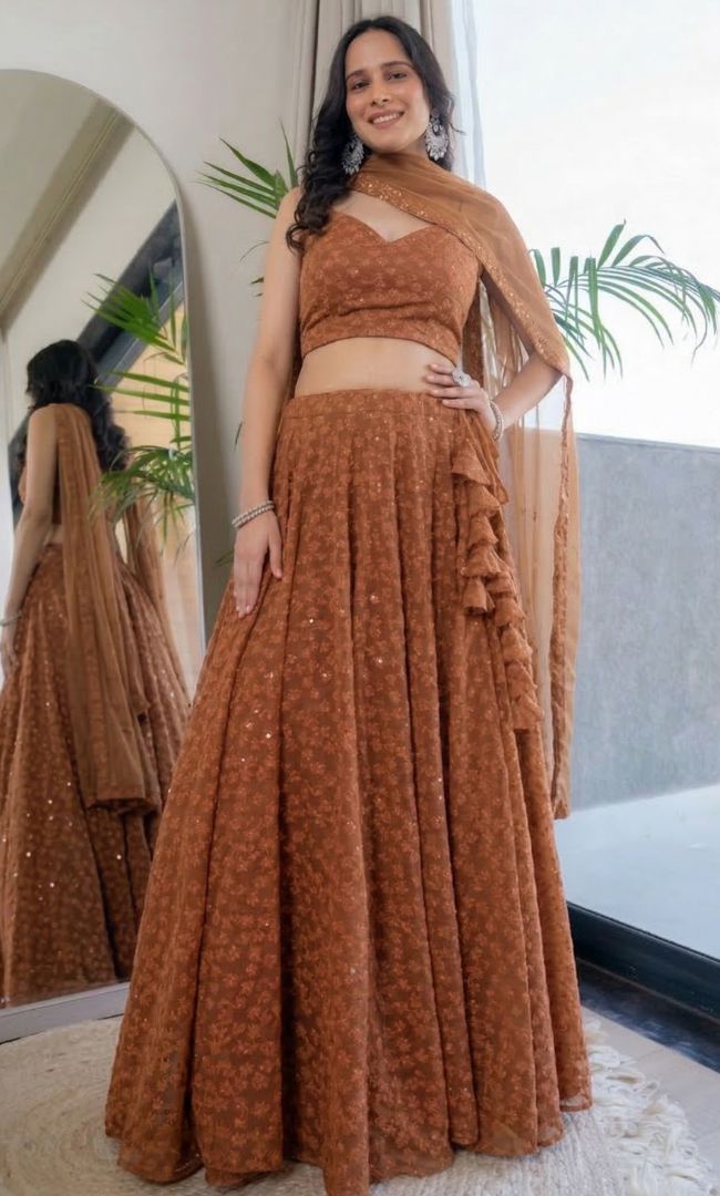 Twilight Brown Chikankari Lehenga