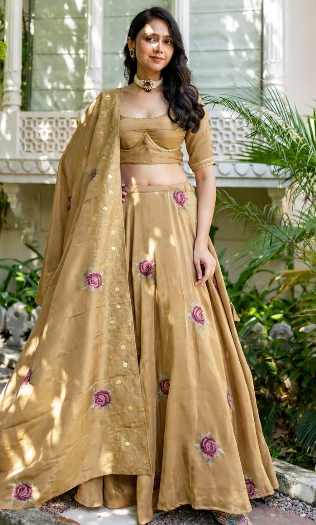Gold Mist Tissue Lehenga Set