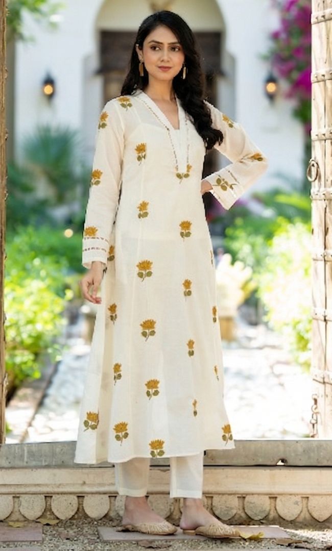 K-Vibe Mustard Lotus Kurta Co ord Set
