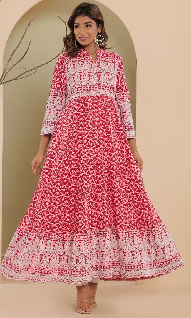 Rose Chikankari Anarkali Set