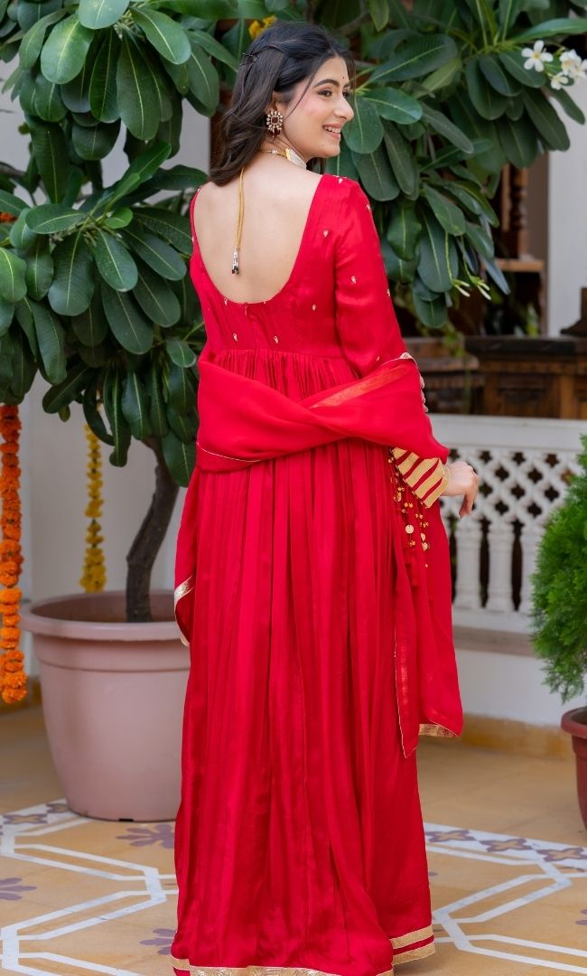 Waheeda Red Anarkali Set