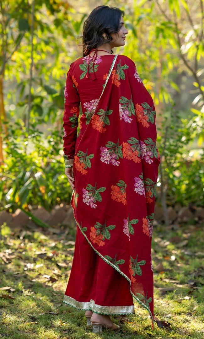 Brick Floral Short Kurta Set