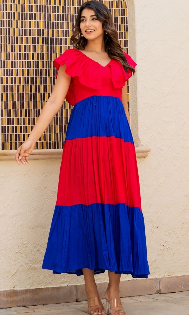 Shaded Ruffled Neckline Dress