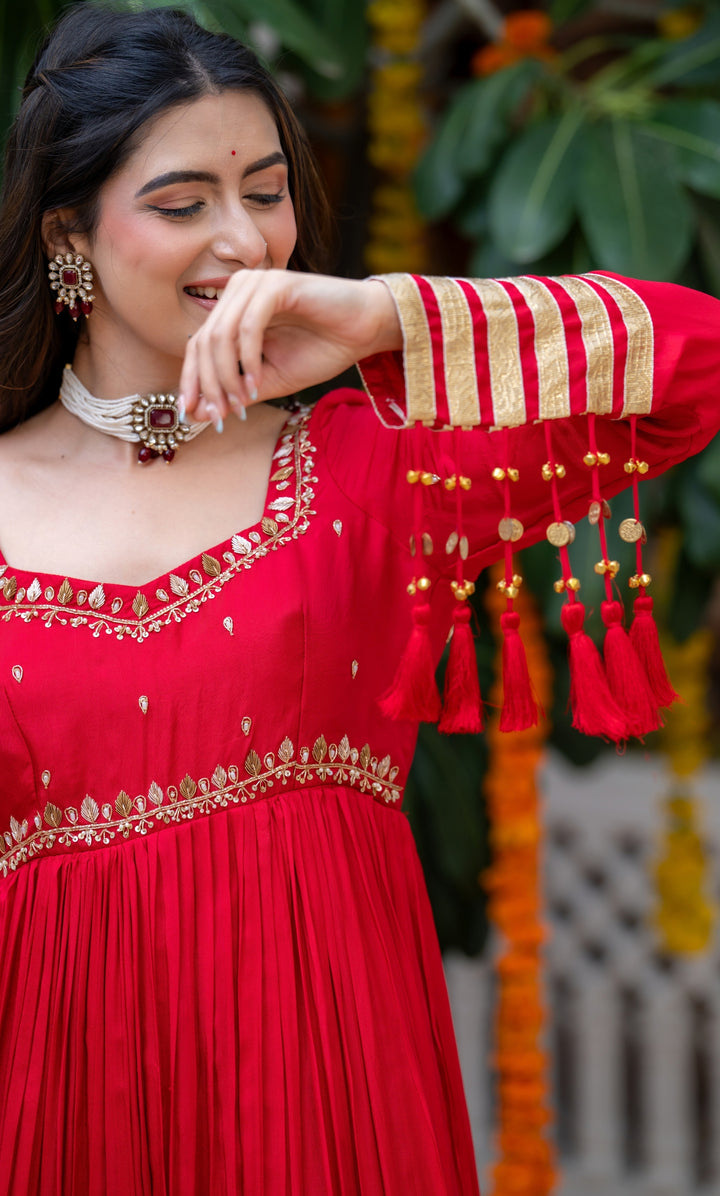 Waheeda Red Anarkali Set