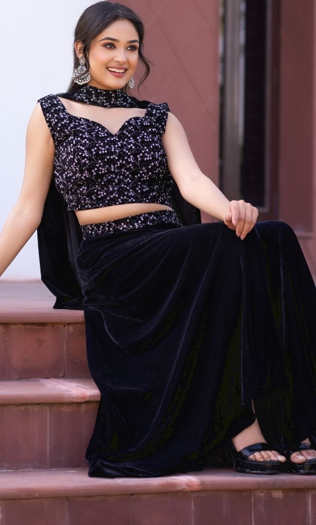 Regal Nightfall Velvet Sharara Set