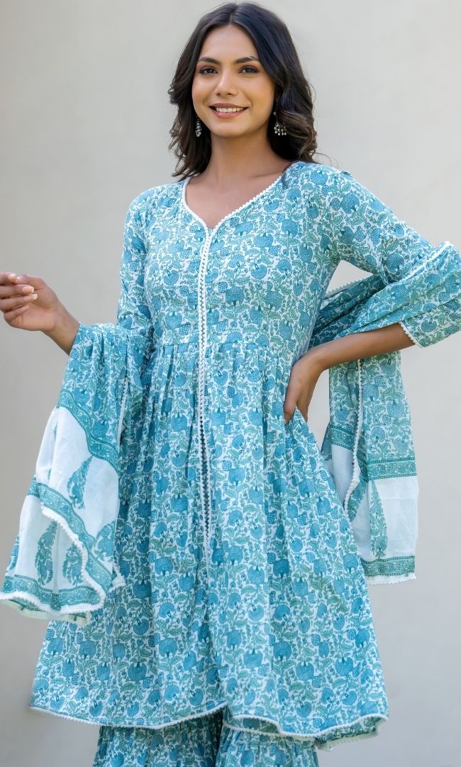 Sea Green Cotton Sharara Set