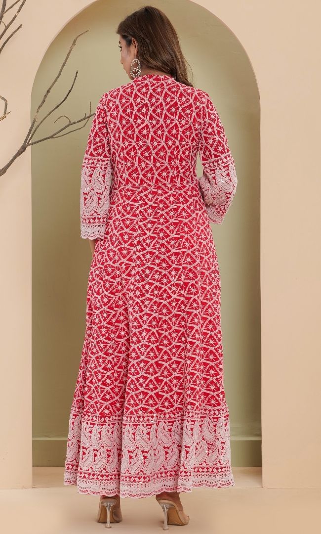Rose Chikankari Anarkali Set
