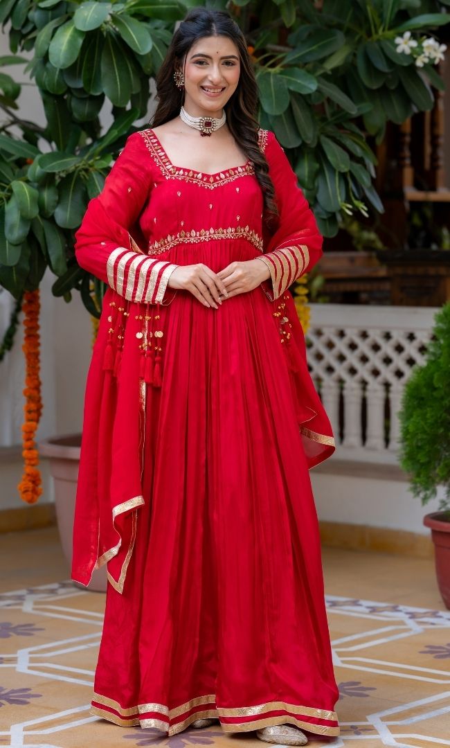 Waheeda Red Anarkali Set