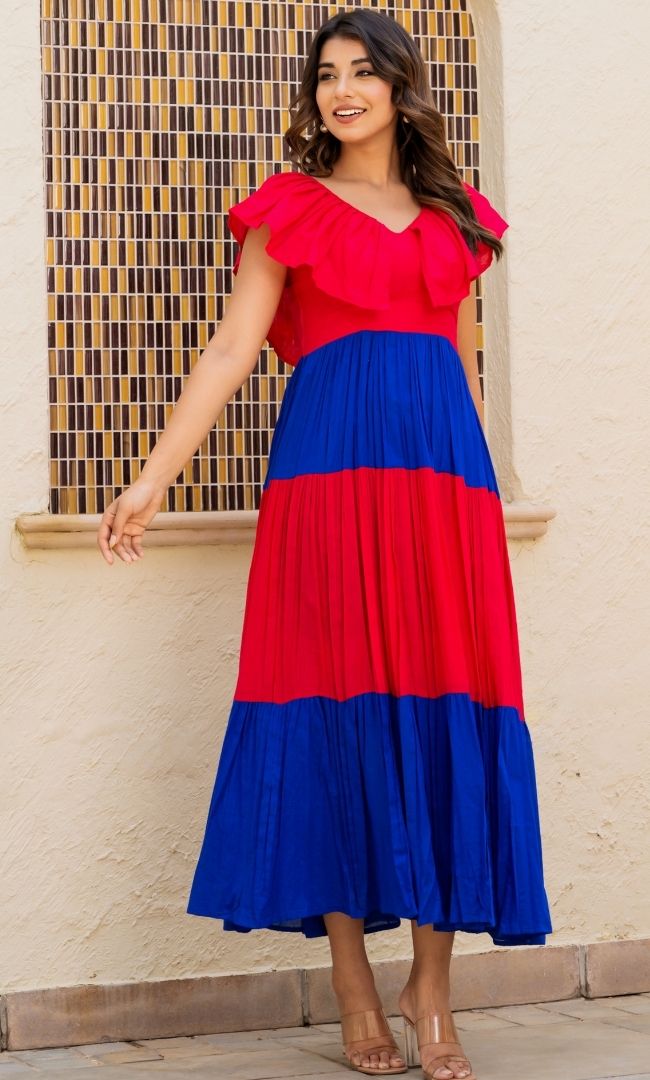 Shaded Ruffled Neckline Dress